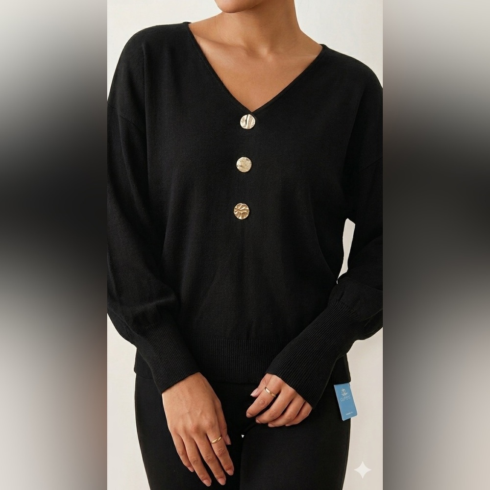 Cupshe Golden Spark V-Neck Knit Top